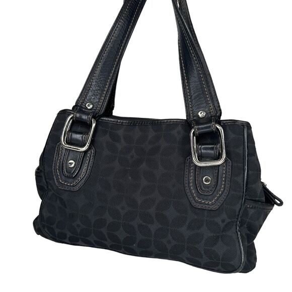 Fossil Purse Black Jacquard Classic Leather Fabric Shoulder Bag Womens - Picture 2 of 5